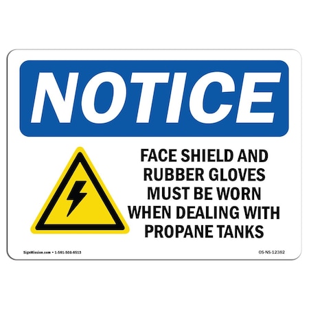 OSHA Notice Sign, Face Shield And Rubber Gloves With Symbol, 14in X 10in Decal